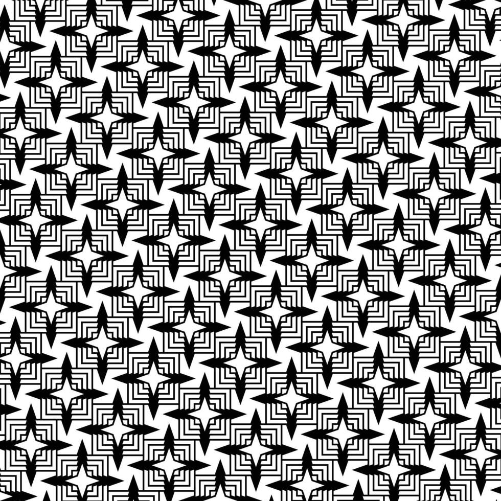 Geometric Glitchy Linear Star Pattern in Black and White vector