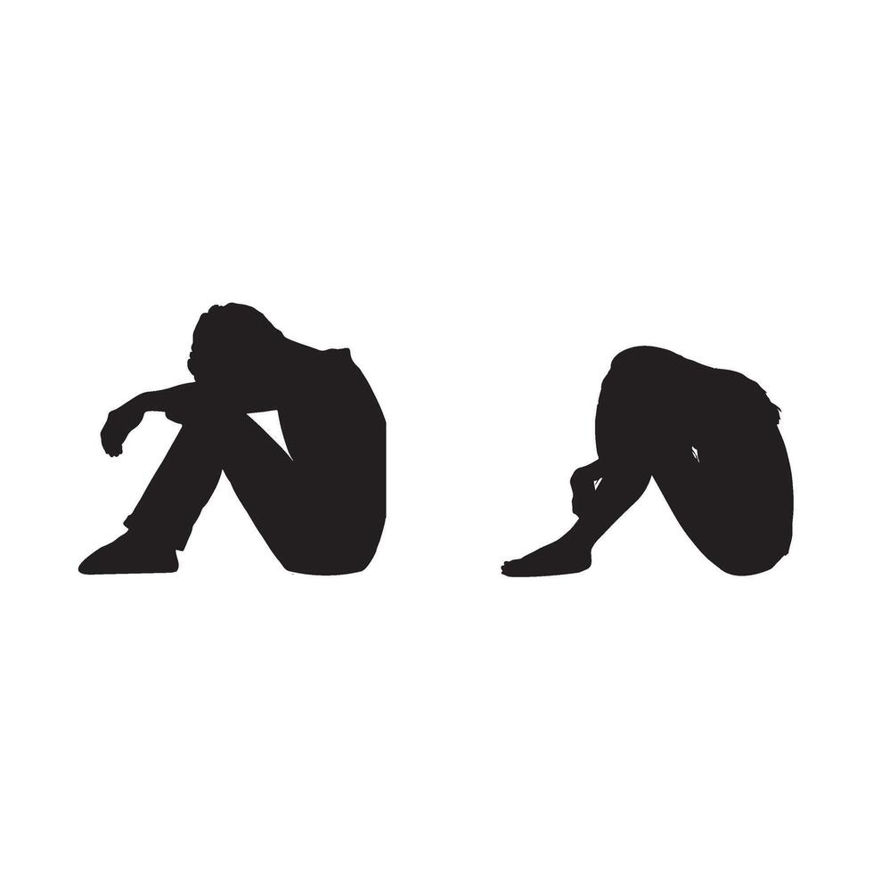 Silhouette of a man sitting down and a woman sitting down vector