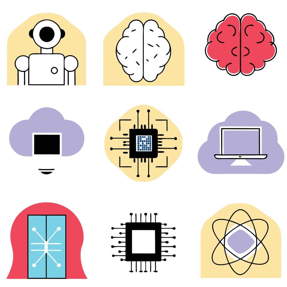 A set of icons depicting various types of technology vector