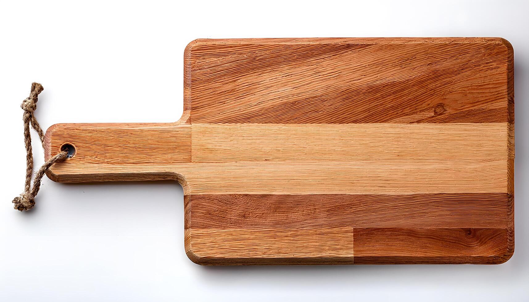 Wooden Cutting board top view isolated over white background with space for your text photo