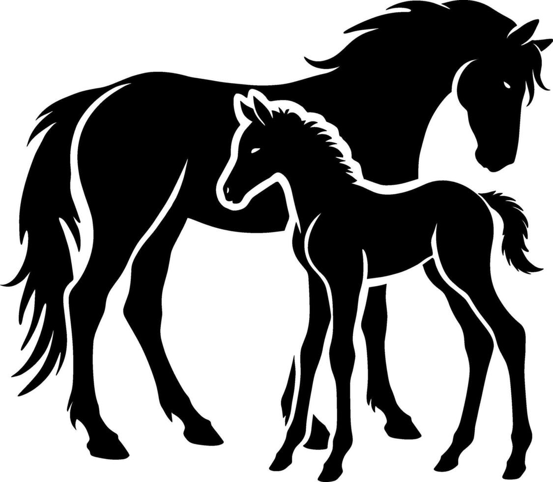 Mare and Foal Silhouette Art vector