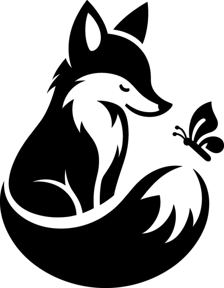 Fox and Butterfly Silhouette vector