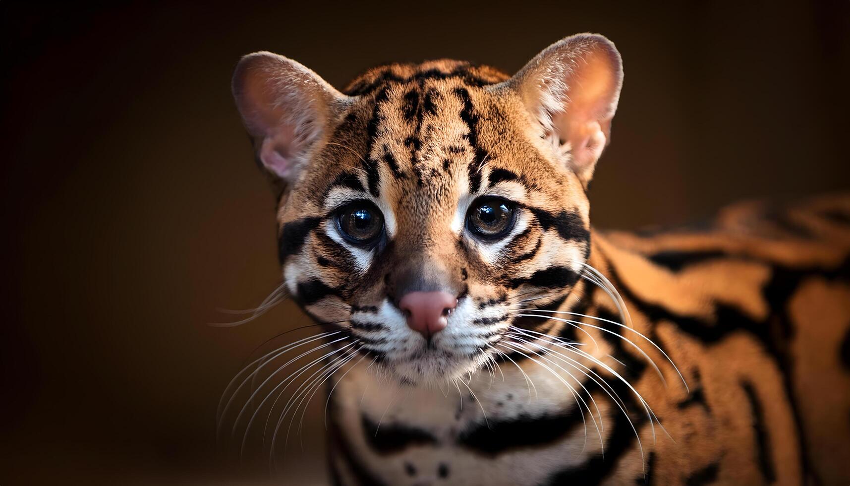 Head of ocelot or Leopardus pardalis in close up, is a medium sized spotted wild cat and largest member of the genus Leopardus photo