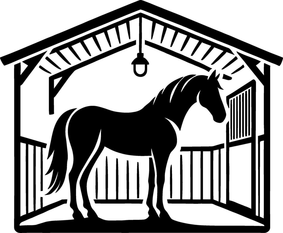 Horse in Stable Silhouette Art vector