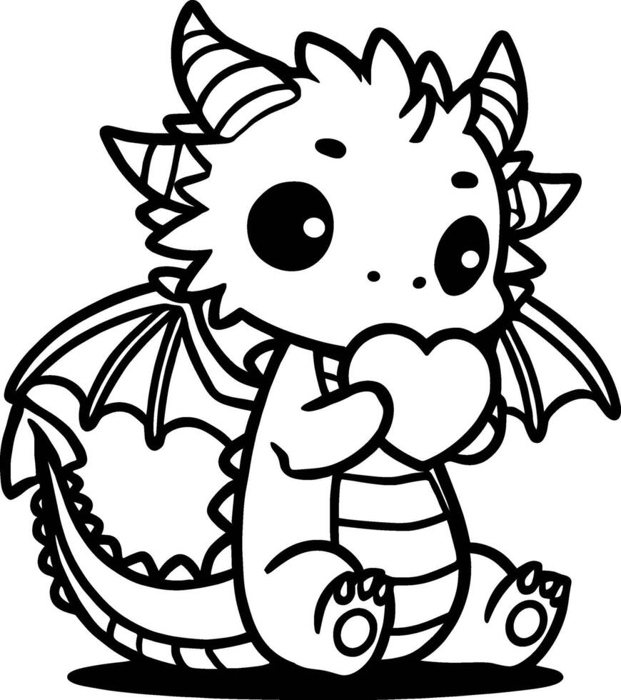 Cute Chibi Dragon Holding Heart vector