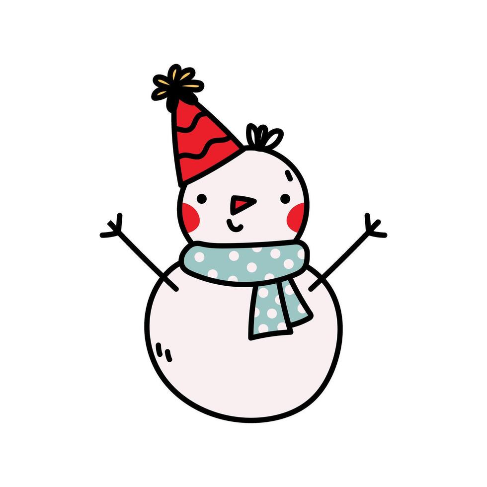 Cute Snowman. Christmas snowman in a blue scarf. hand drawn illustration, izolated on a white background vector