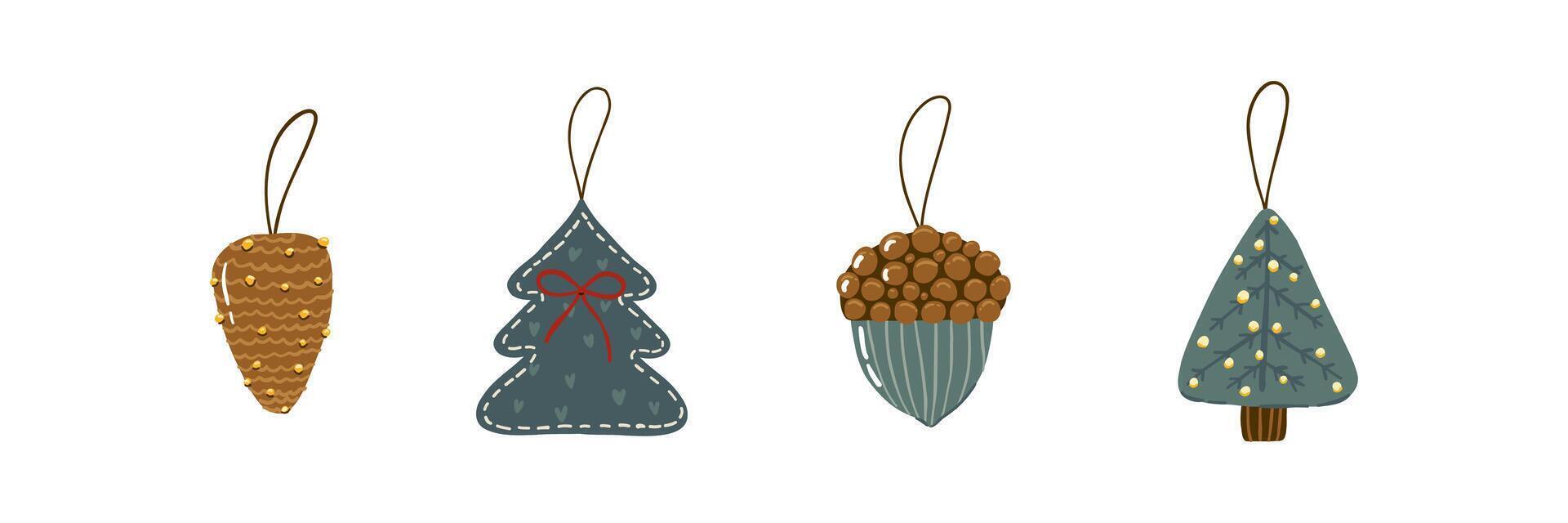 A set of Christmas tree decorations in a flat style. Hand drawn illustration. vector