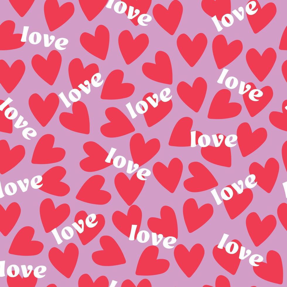 Bright seamless background with hearts and the word Love. Festive design for Valentine's Day. vector