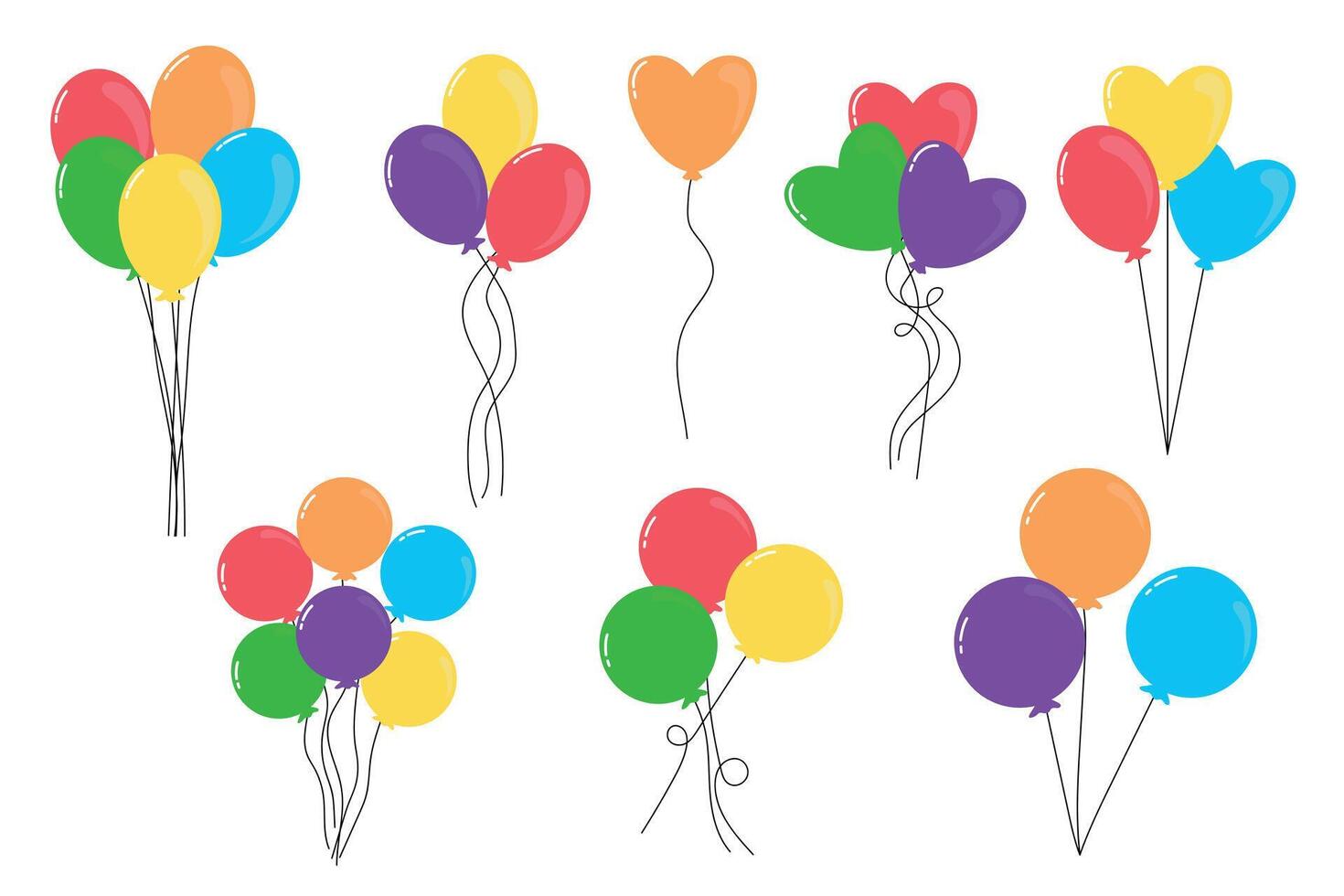 Multicolored balloons on a white background. Set of balloons. Balloons for birthday and party. vector
