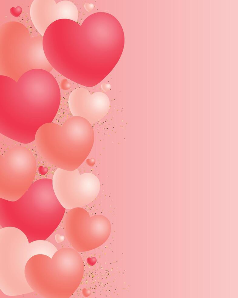Background with volumetric hearts. Template with place for text with hearts for Valentine's Day or wedding. vector