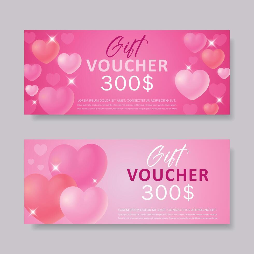 Gift certificate for a holiday with hearts. Gift certificate template with volumetric hearts. vector