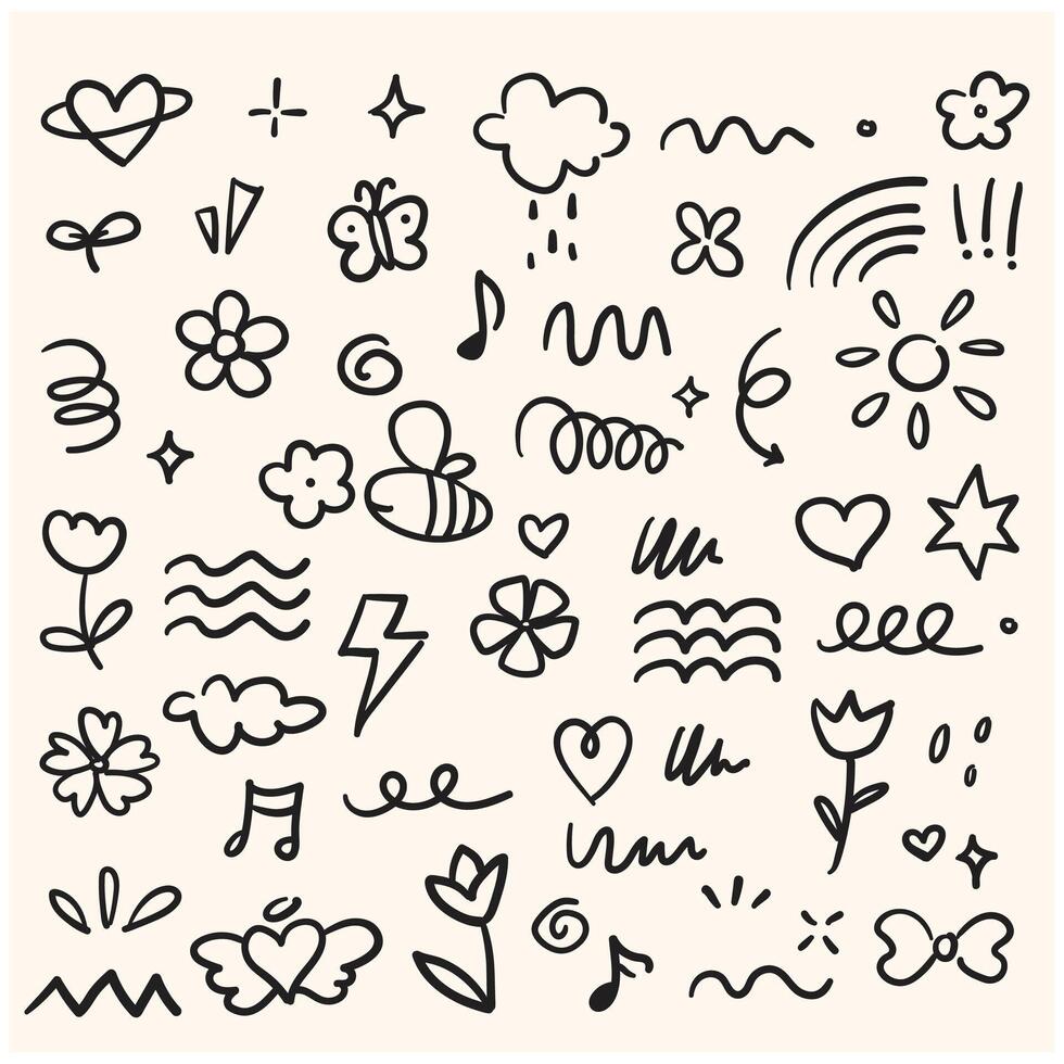 Cute kids elements With illustration style doodle and line art vector