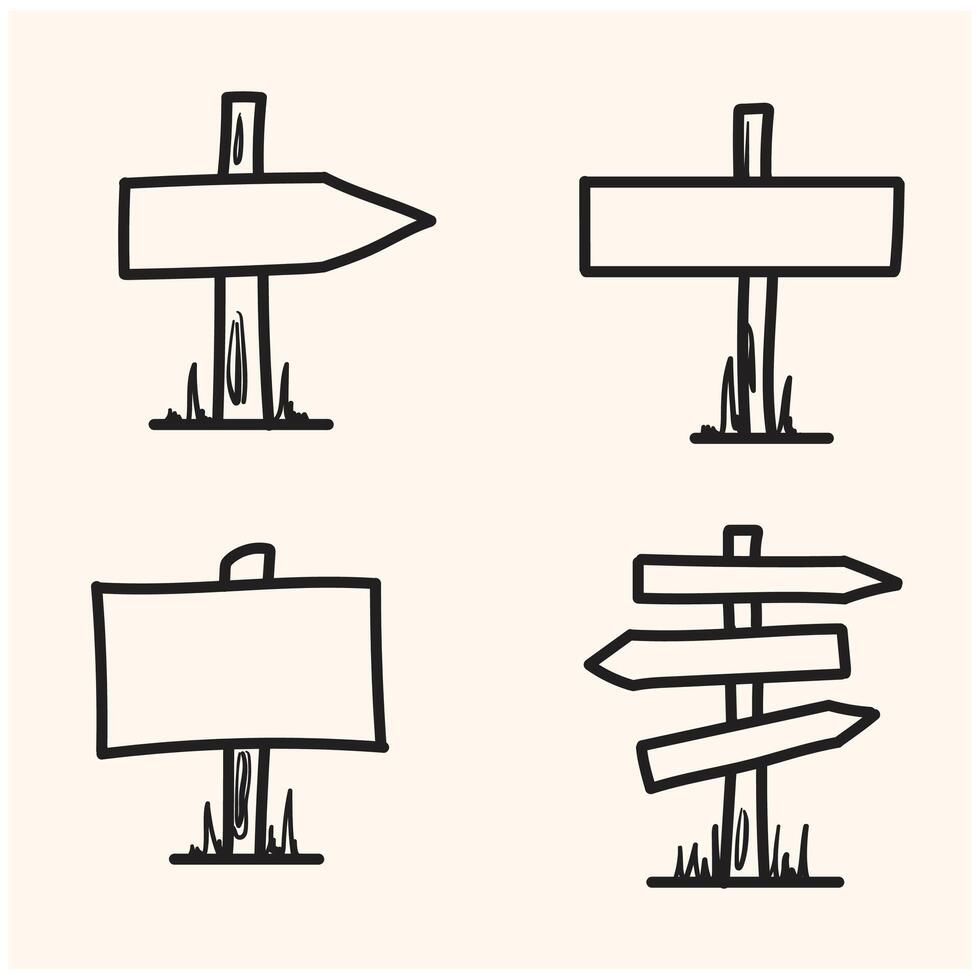Tree road signs and arrows With illustration style doodle vector