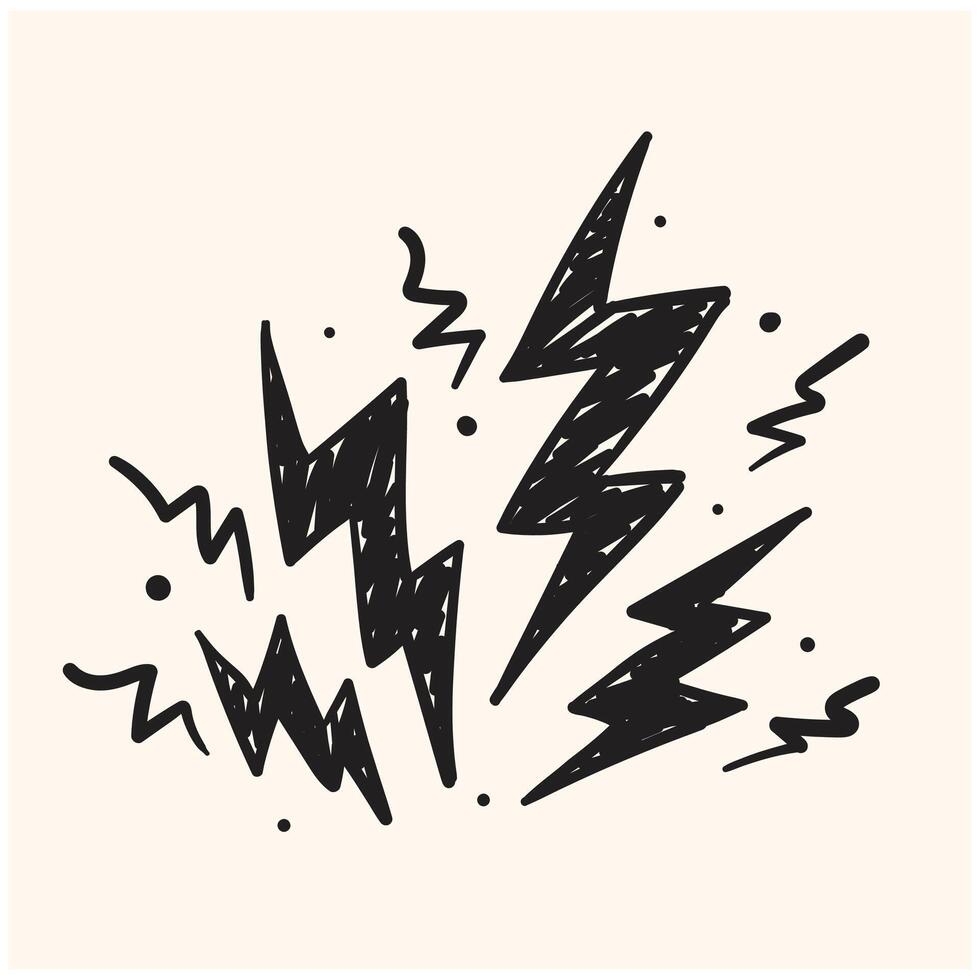 Set of electric lightning Doodle Drawing vector