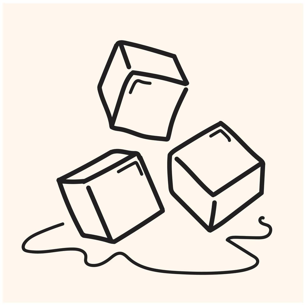 Ice cubes With illustration style doodle and line art vector