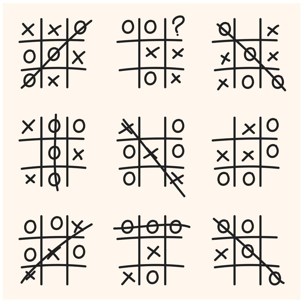 Tic tac toe game With illustration style doodle and line art vector