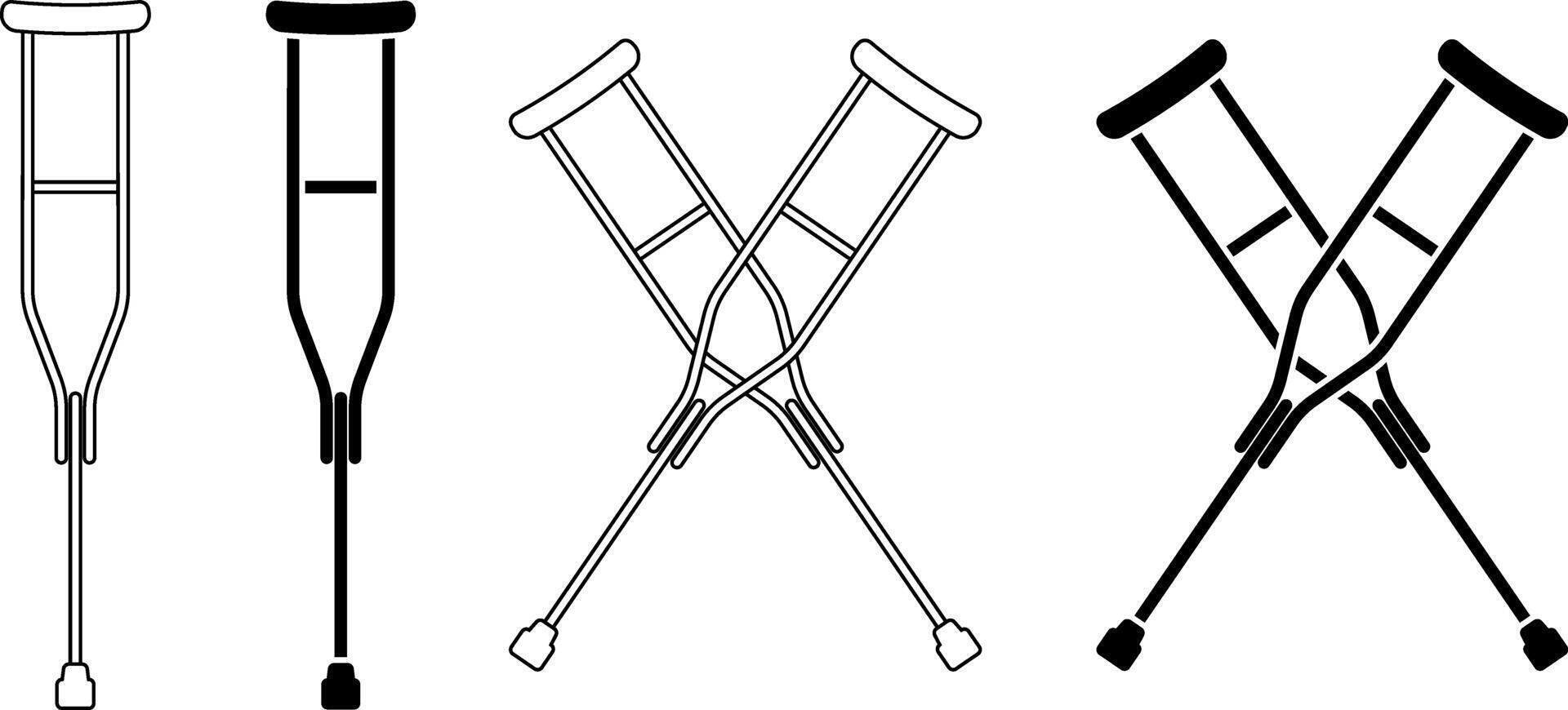 outline silhouette crossed crutch icon set vector