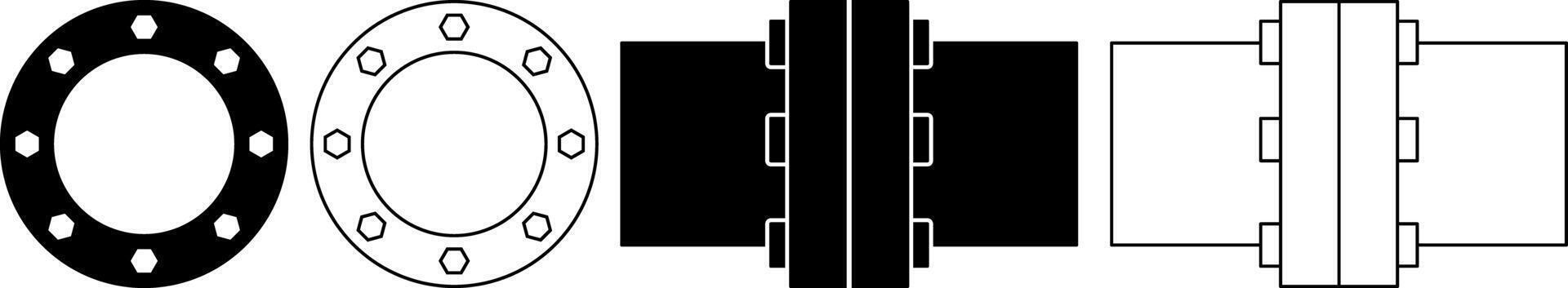 outline silhouette Flange icon set vector