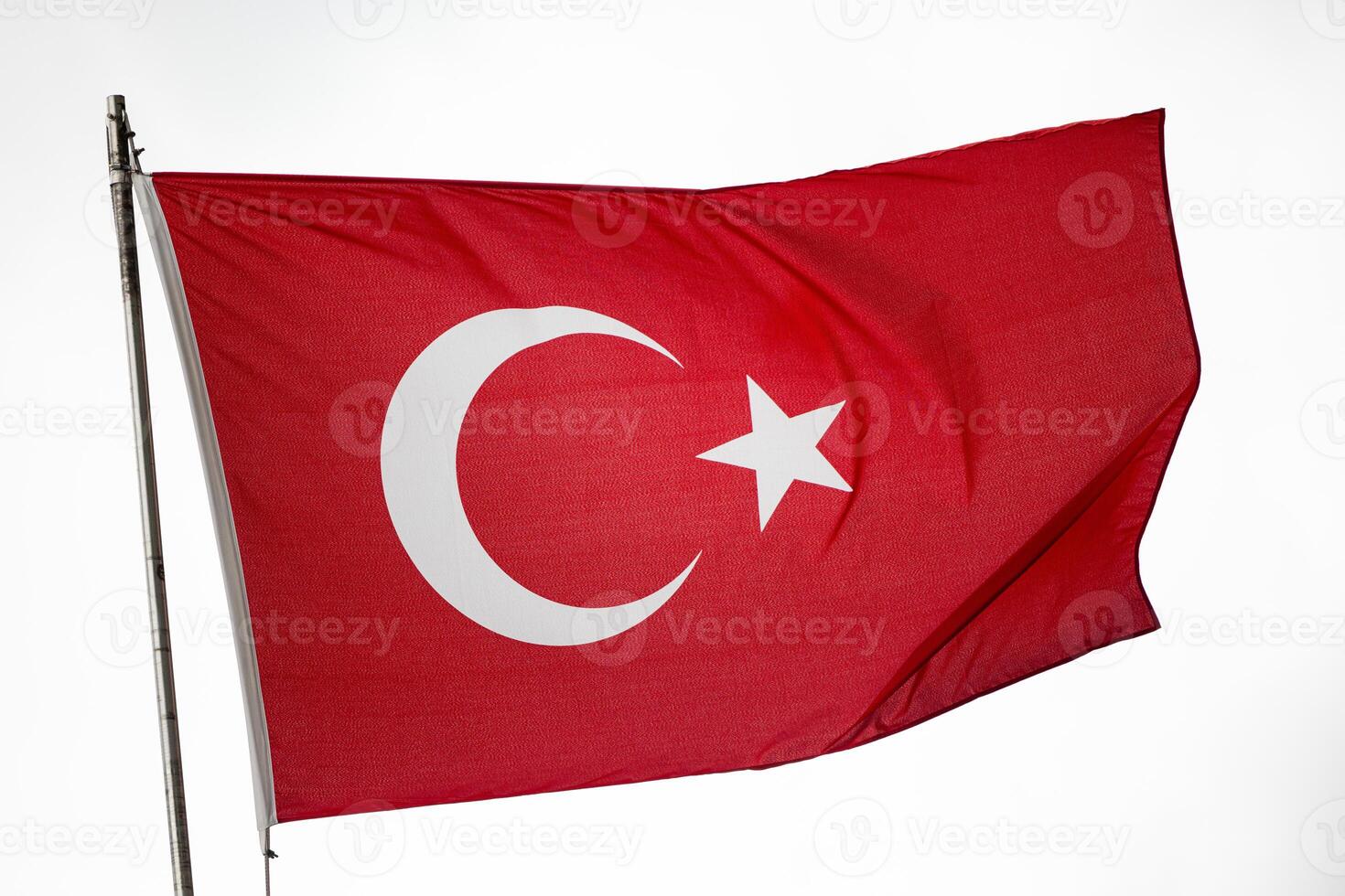 red Turkish flag, red turkish flag with white background waving flag photo