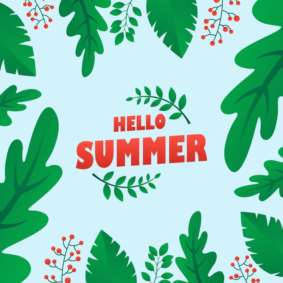 hello summer background with tropical leaves and berries illustration vector