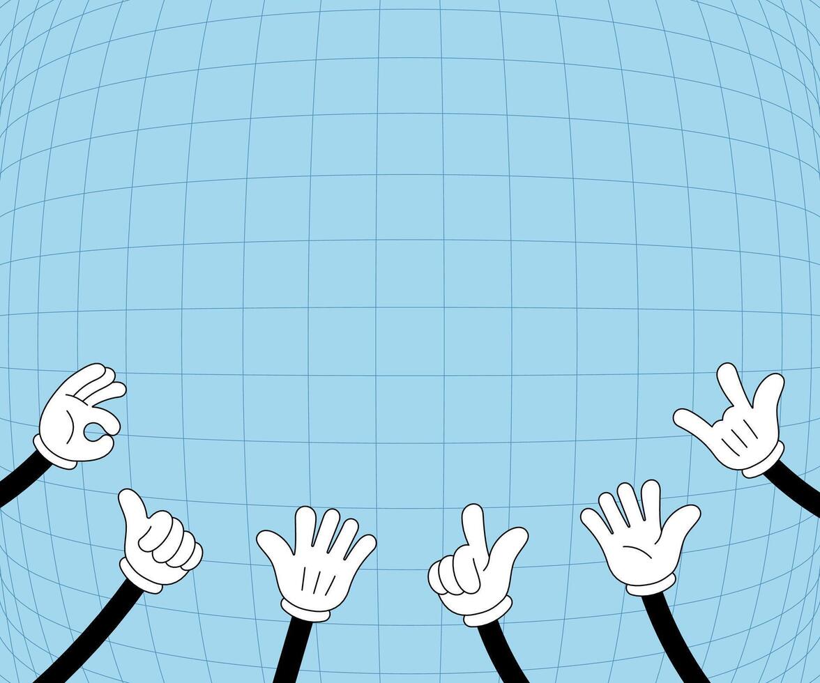 Dynamic illustration of clapping and thumbs up gestures. Colorful groovy doodle hands symbolizing celebration, appreciation, and success. Hand-drawn with vibrant and cheerful aesthetic vector