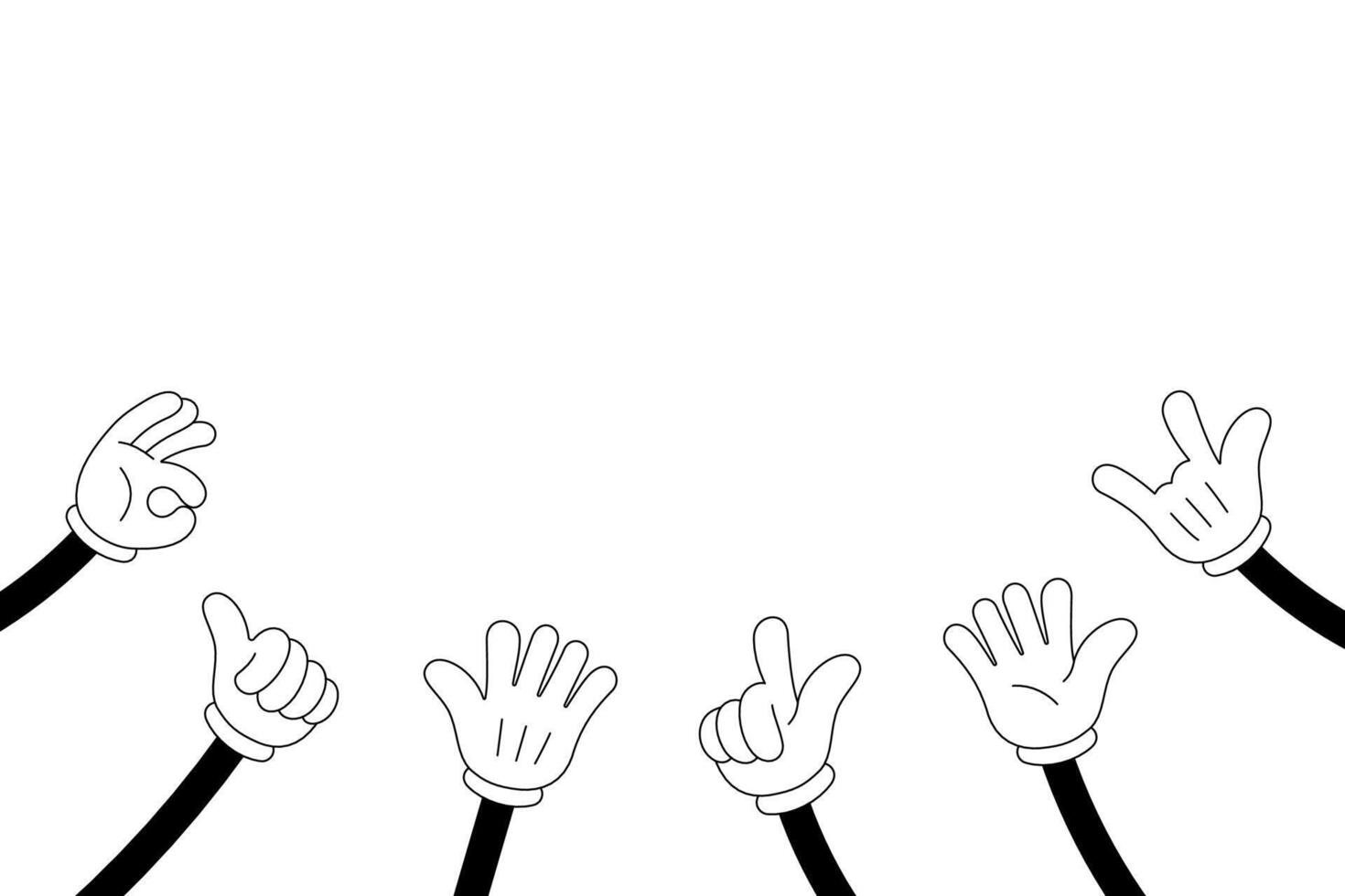 Groovy doodle hands clapping and giving thumbs up. Applause gesture for approval, gratitude, and celebration of success. Hand drawn art showcasing positive energy and recognition vector