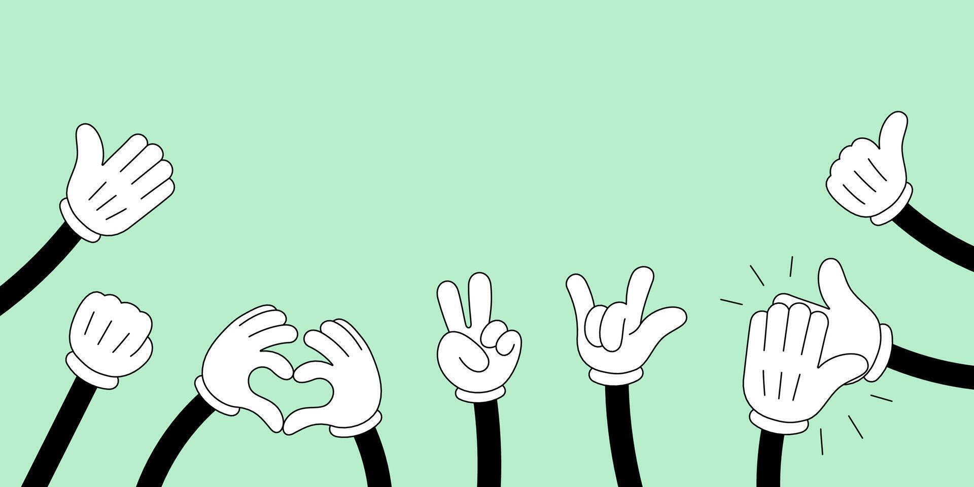 Cheerful doodle of clapping hands with thumbs up. Applause and appreciation concept in playful hand drawn groovy style. Celebration of success and recognition through bright illustration vector