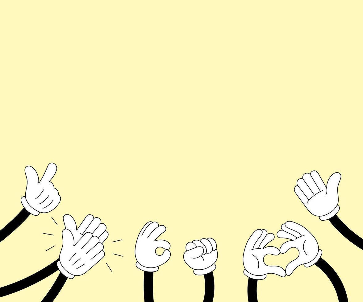 Groovy doodle style hands clapping and showing thumbs up. Applause and appreciation concept for celebrating success. Hand drawn illustration full of energy and positivity vector