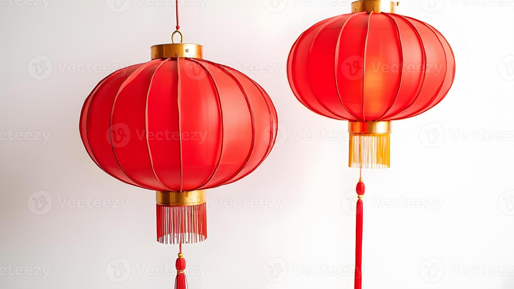 A close-up of a traditional red Chinese lantern, symbolizing luck and festivity in cultural celebrations Generated by AI photo