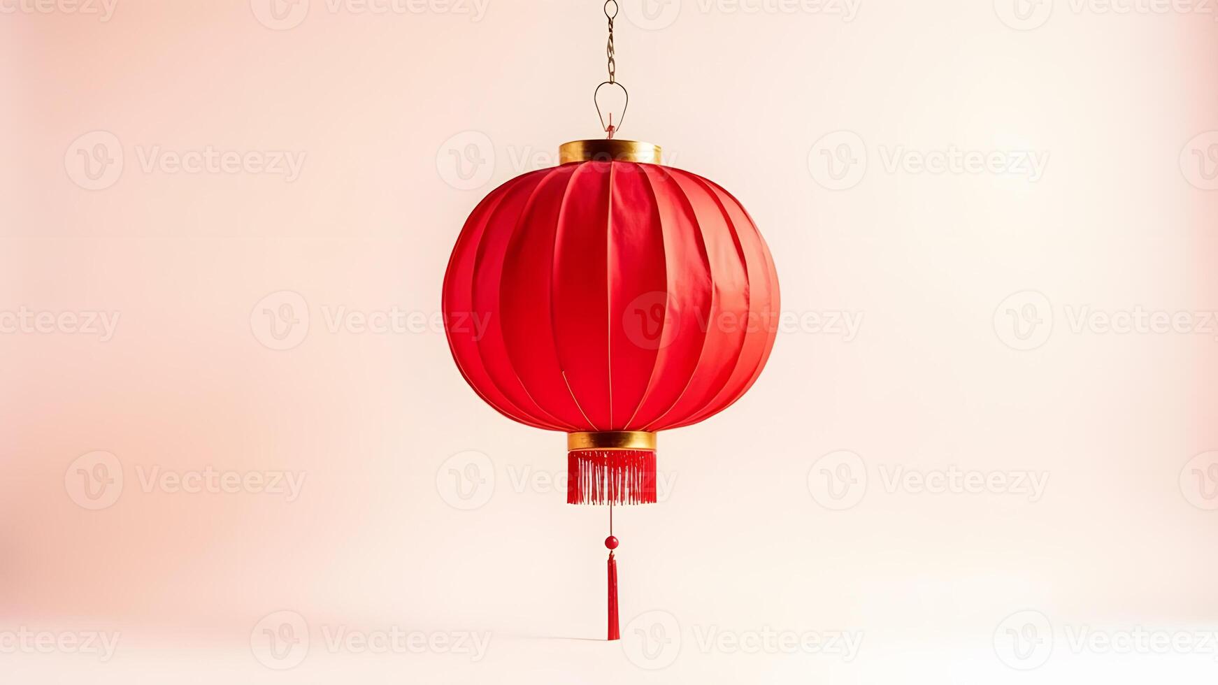 A traditional red Chinese lantern hanging against a soft light background, symbolizing celebration and culture Generated by AI photo