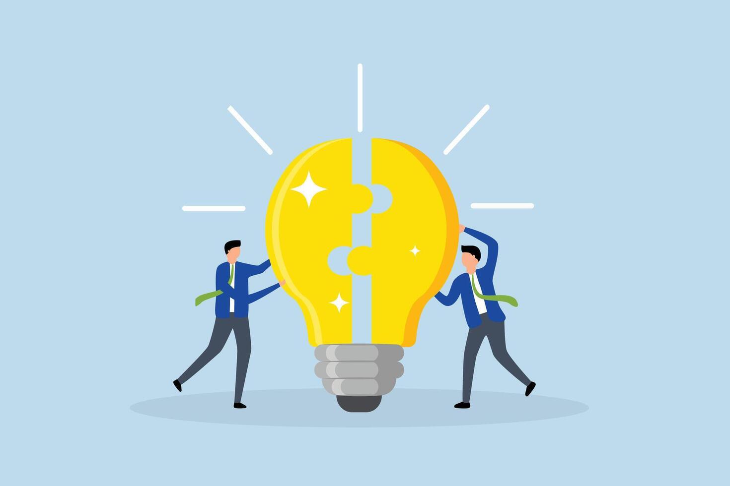 Teamwork, businessman collaborators associate link idea pieces interlock collectively. vector