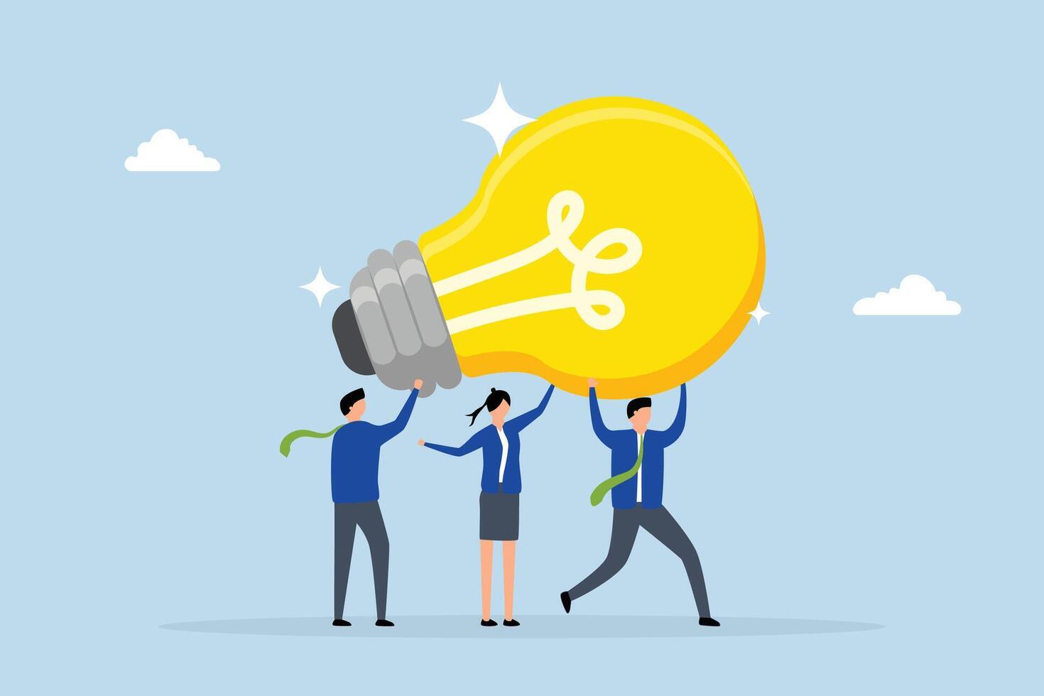 Innovation idea to drive team success, Professionals collaborating assist in supporting a large, clever bulb innovation concept. vector