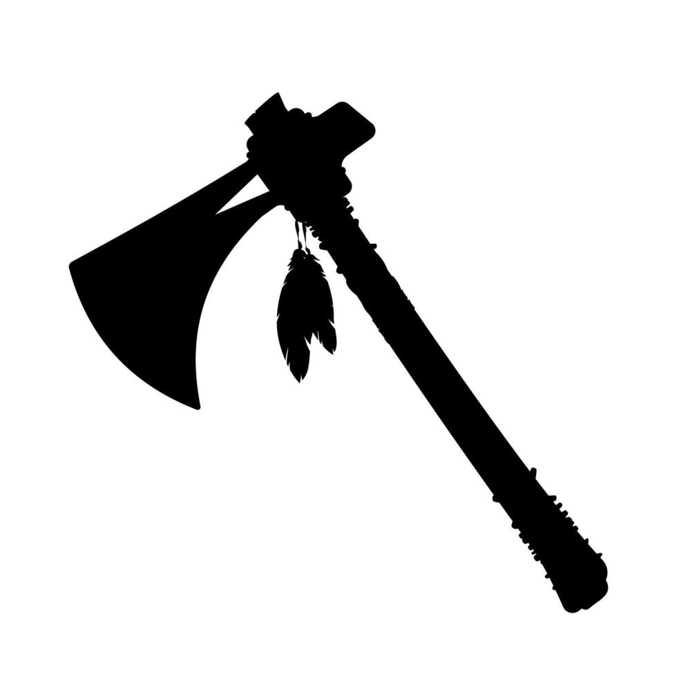 Traditional American Indian Tomahawk Axes. Crossed weapon Silhouette War Tribal Traditional Cartoon vector