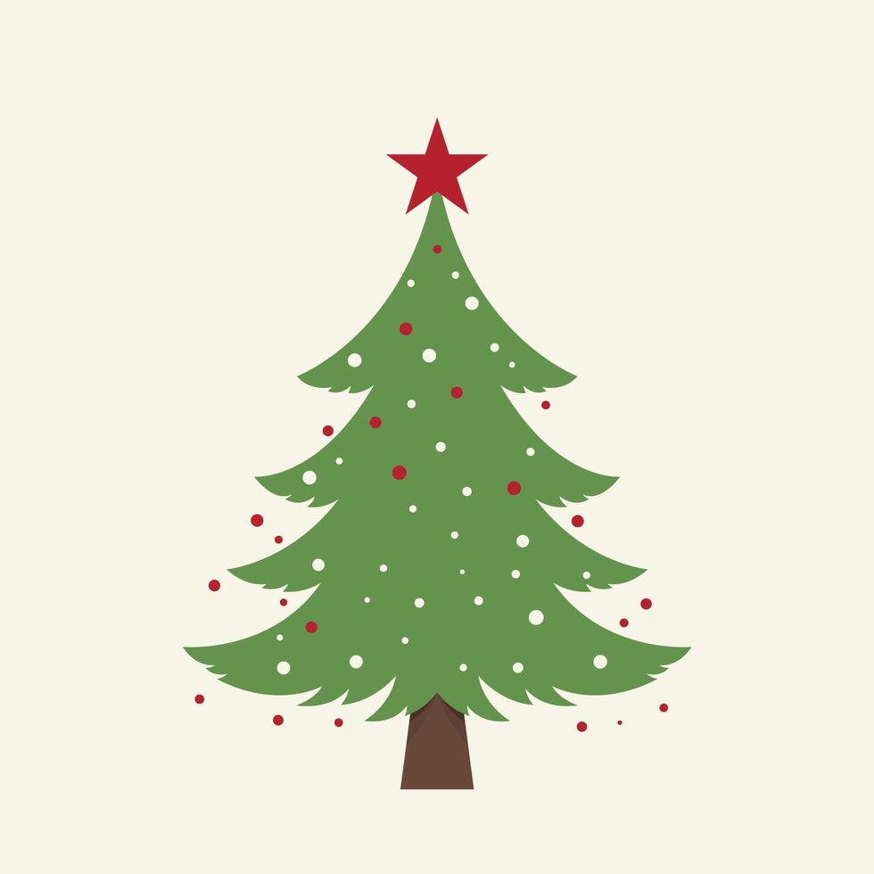 Christmas tree with red star. illustration. Flat design style. vector