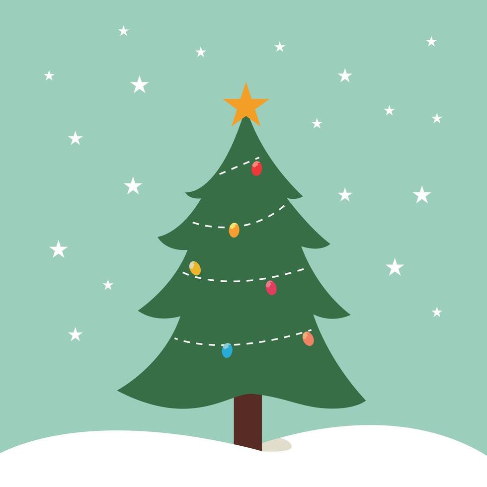 Christmas tree with garland. illustration in flat design style. vector