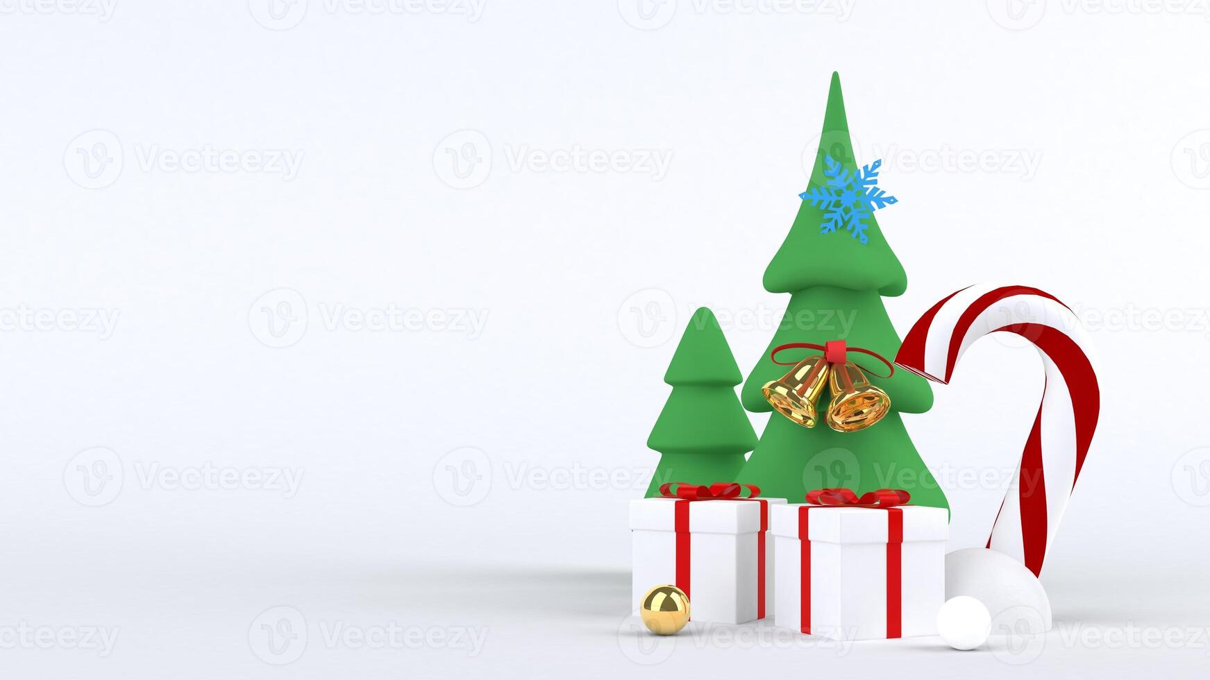 3d rendering Christmas tree design for christmas holiday decorate by ornament geometric shape and giftbox. photo
