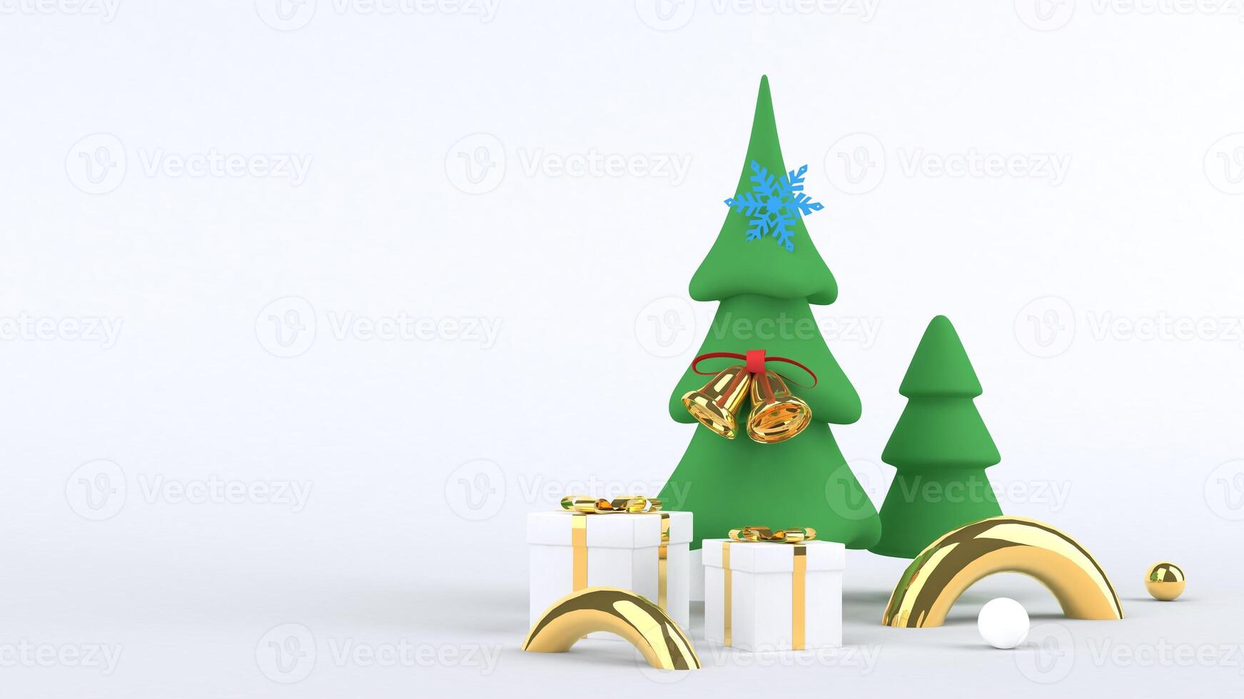 3d rendering Christmas tree design for christmas holiday decorate by ornament geometric shape and giftbox. photo