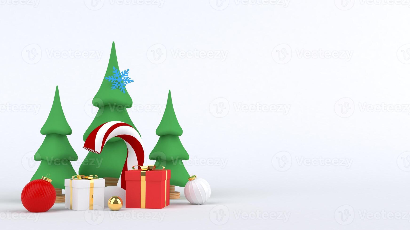 3d rendering Christmas tree design for christmas holiday decorate by ornament geometric shape and giftbox. photo