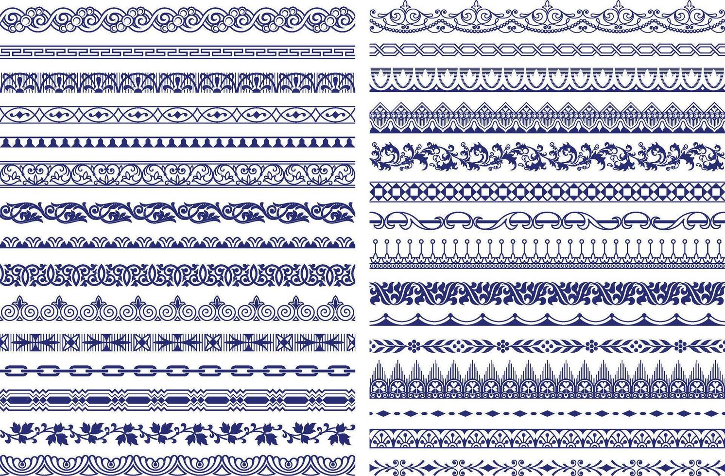 A set of blue and white decorative borders vector