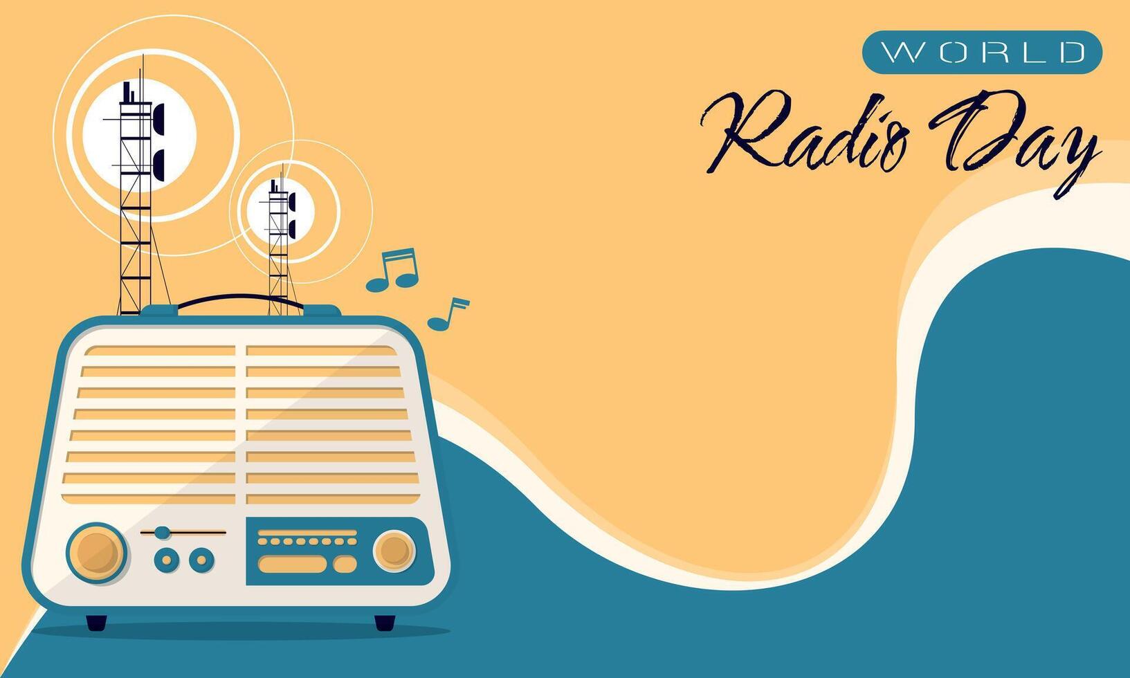 World Radio Day template with vintage radio and copy space area vector