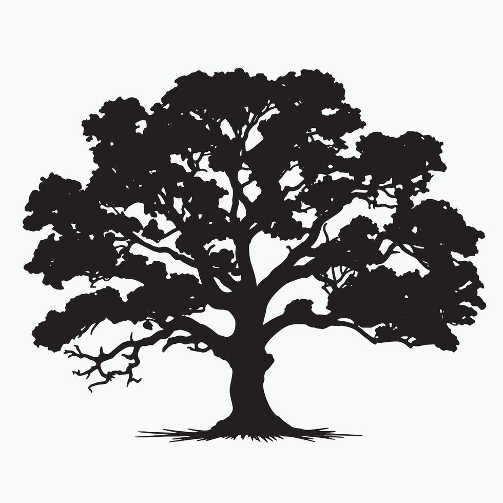Oak Tree Silhouette with Roots Visible vector