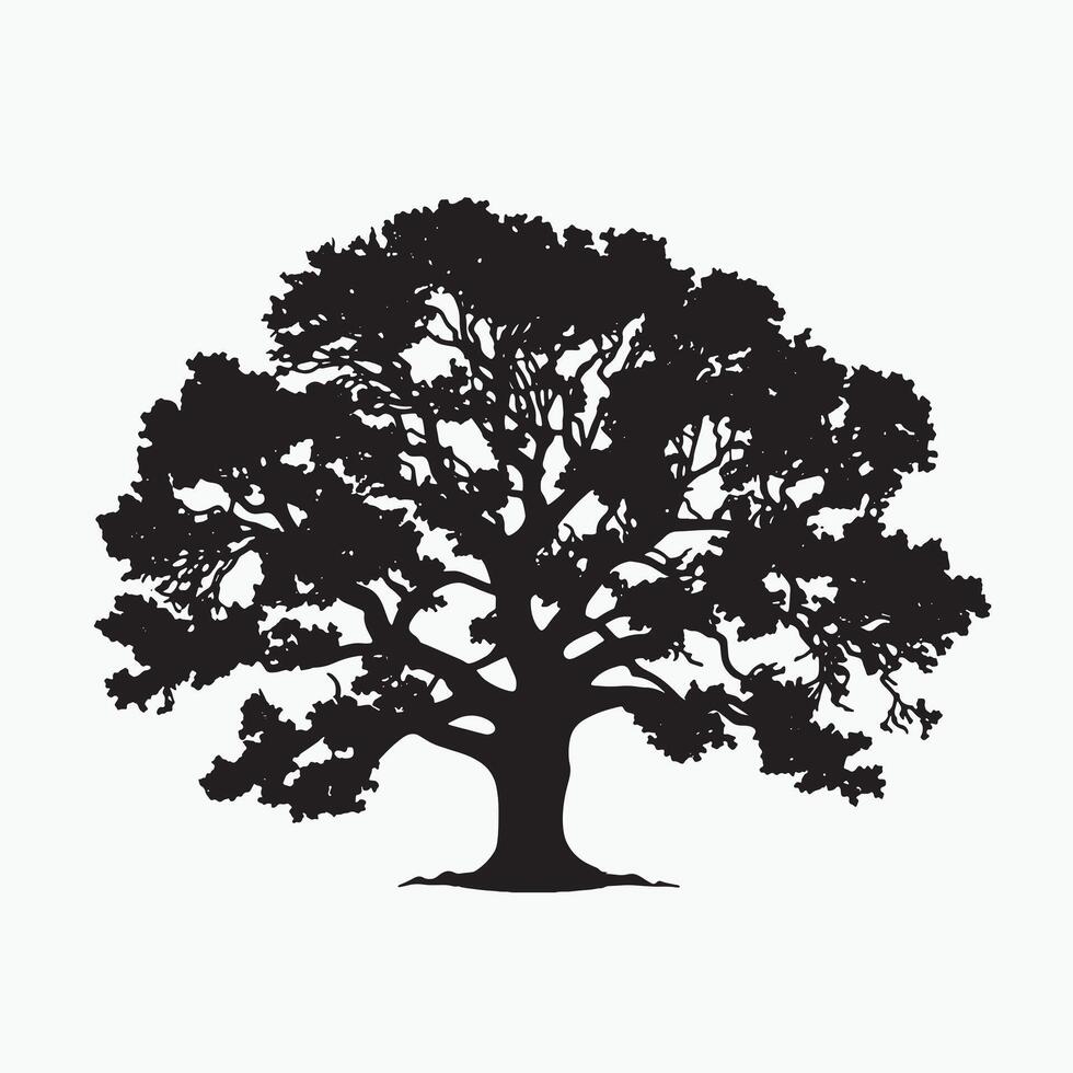 Large Oak Tree Silhouette for Scenic Landscapes vector