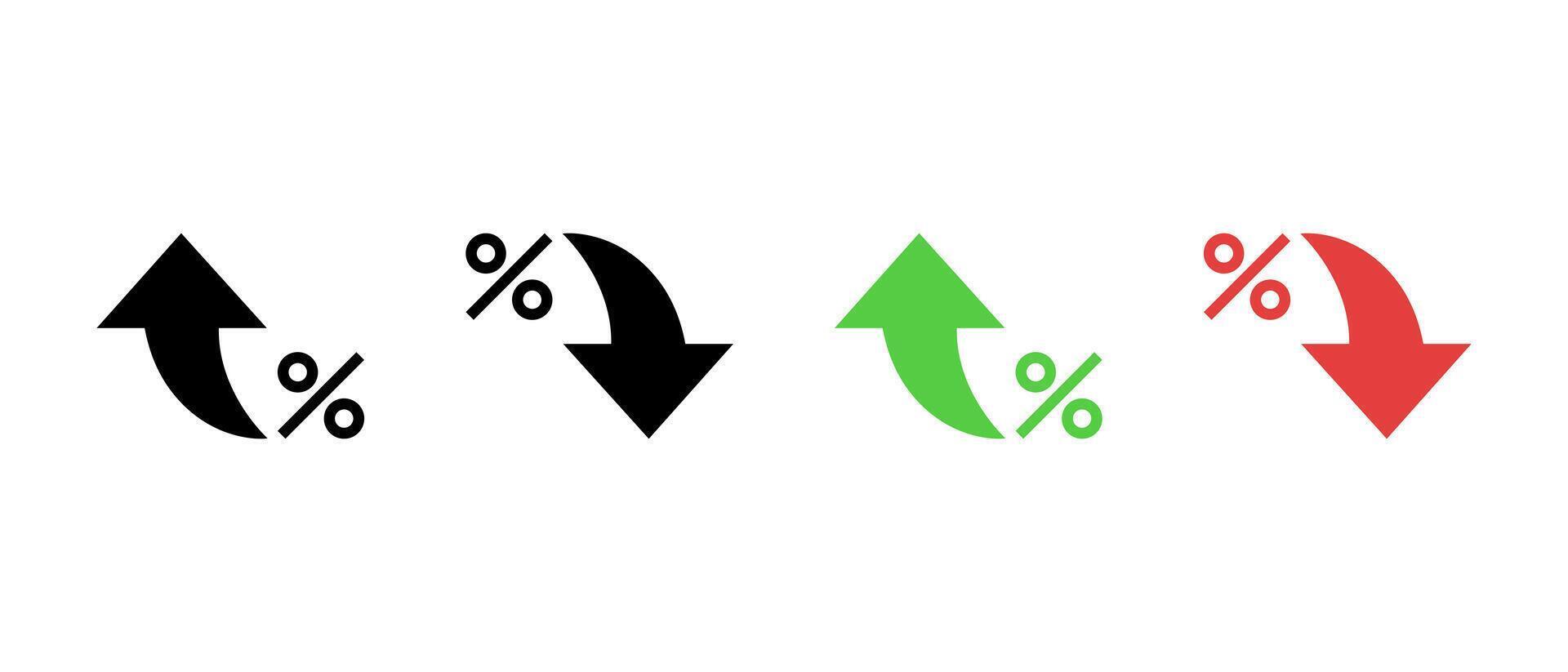 Arrow percent icon set. Increase and decrease percentage sign symbol vector