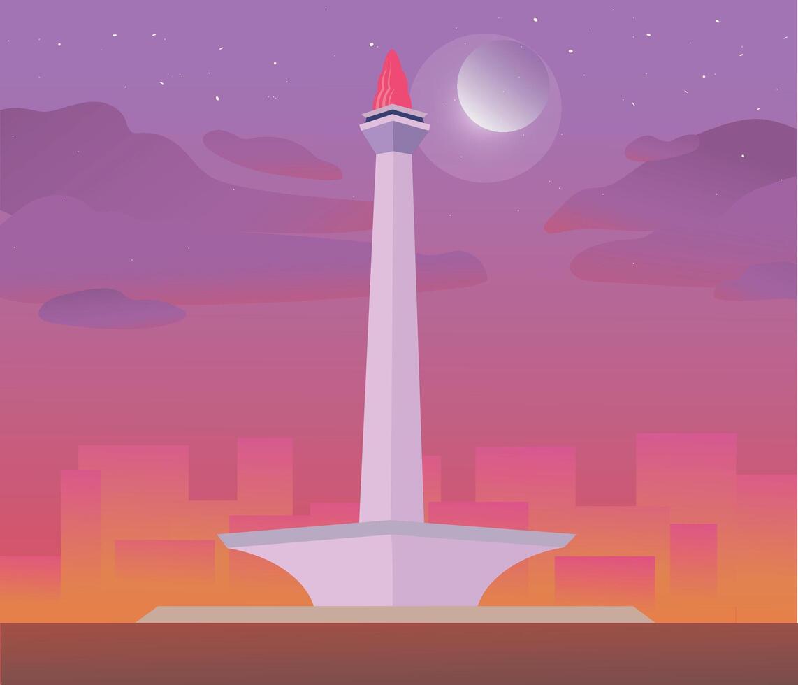 Monas in the afternoon with stars and moon vector
