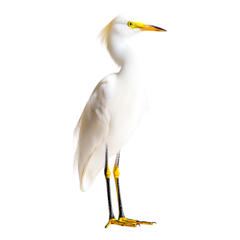 Elegant White Bird with Yellow Bill Standing Gracefully Outdoors png