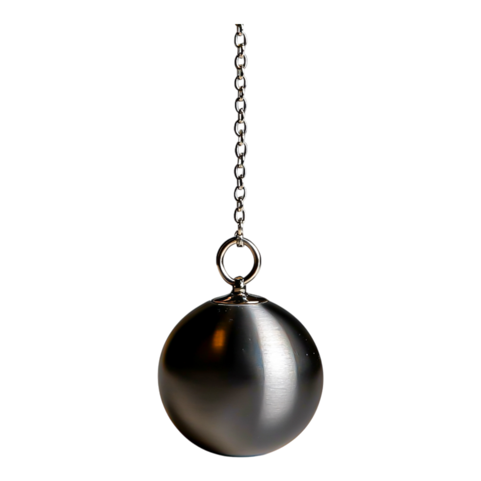 Silver Pendulum Hanging from Chain with Smooth Reflective Surface png