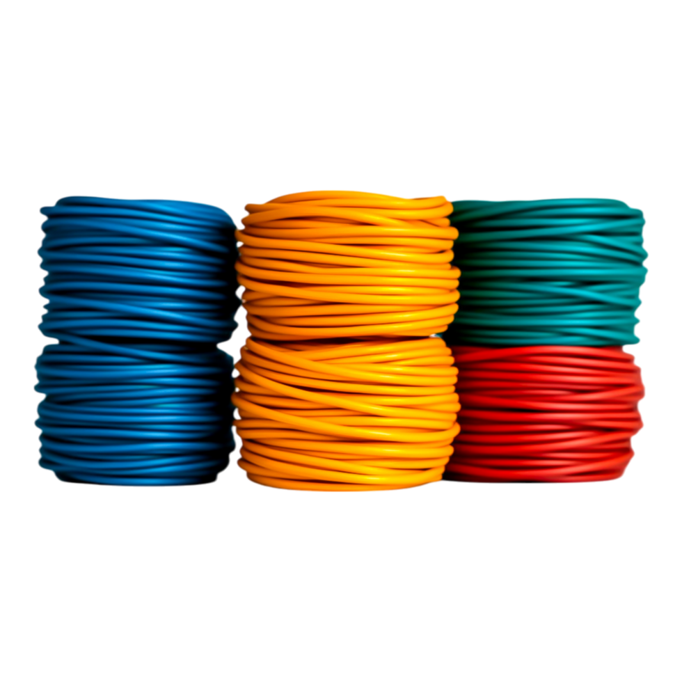 Colorful Coiled Wires Stacked in Groups of Blue, Orange, Green, Red png