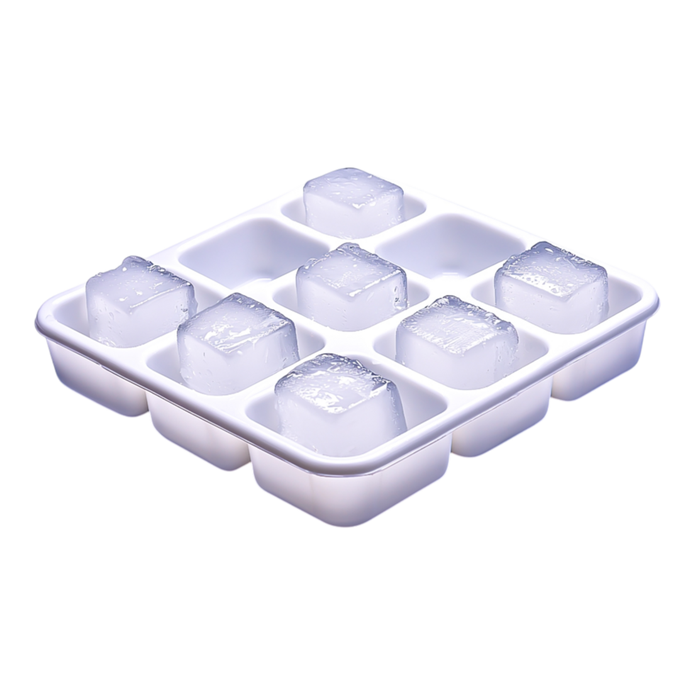 Fresh Ice Cubes on a White Tray for Refreshing Drinks and Cocktails png