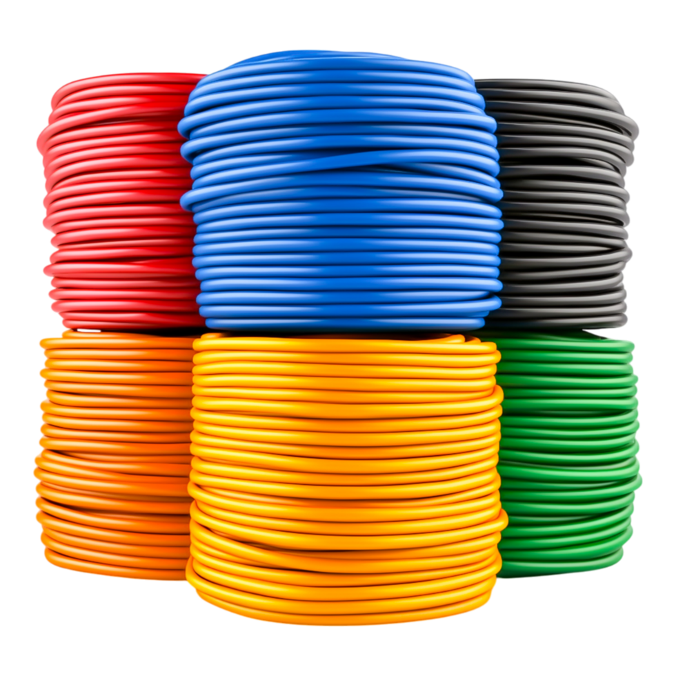 Colorful Coiled Wires Stacked Neatly in Various Colors and Sizes png