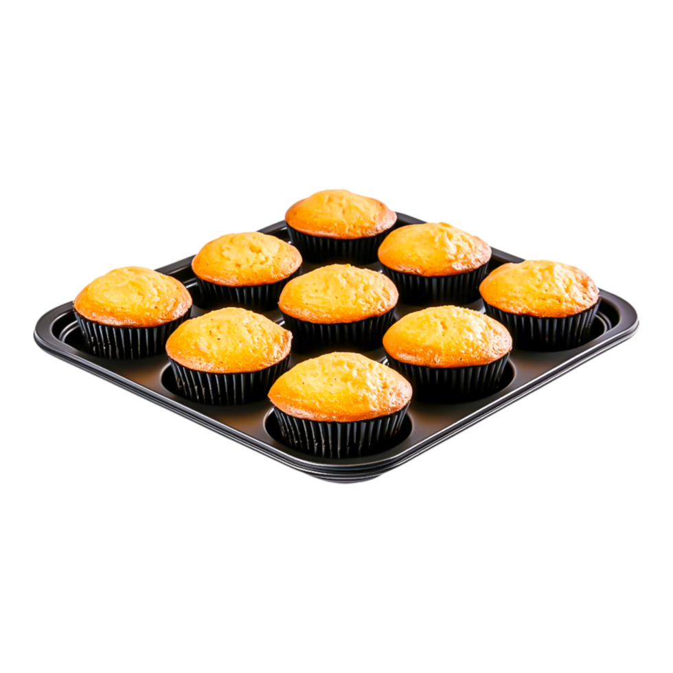 Delicious Freshly Baked Golden Muffins on Baking Tray png